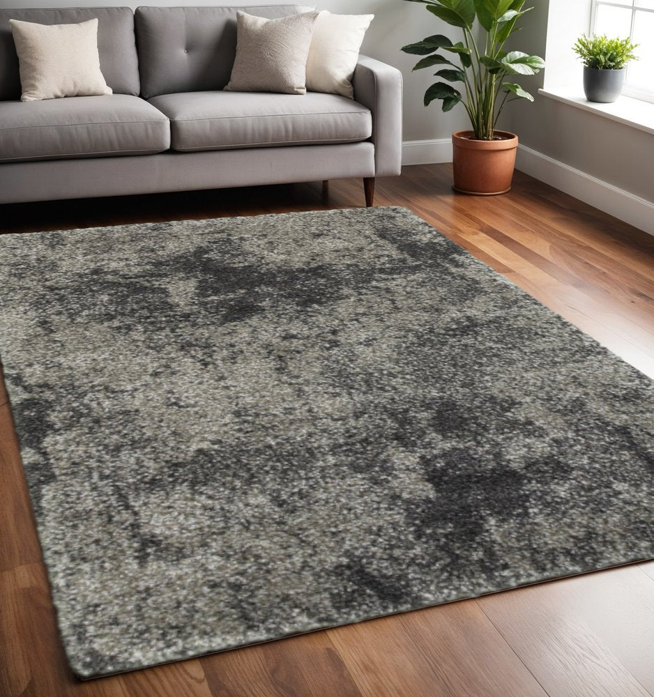 7' X 10' Gray Abstract Shag Power Loom Area Rug