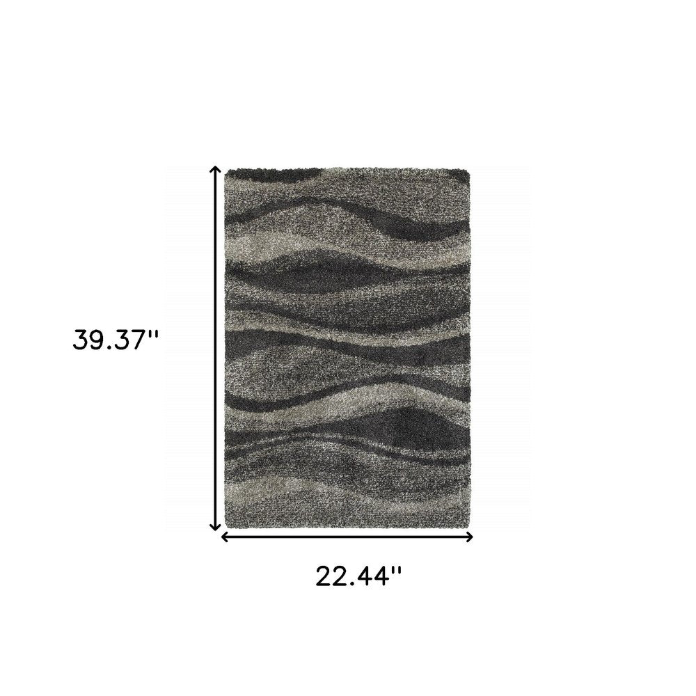 6' X 9' Charcoal Silver And Grey Abstract Shag Power Loom Stain Resistant Area Rug