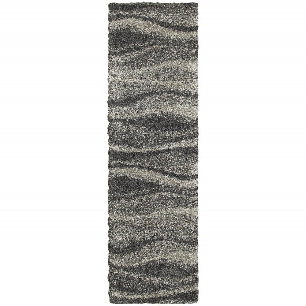 6' X 9' Charcoal Silver And Grey Abstract Shag Power Loom Stain Resistant Area Rug