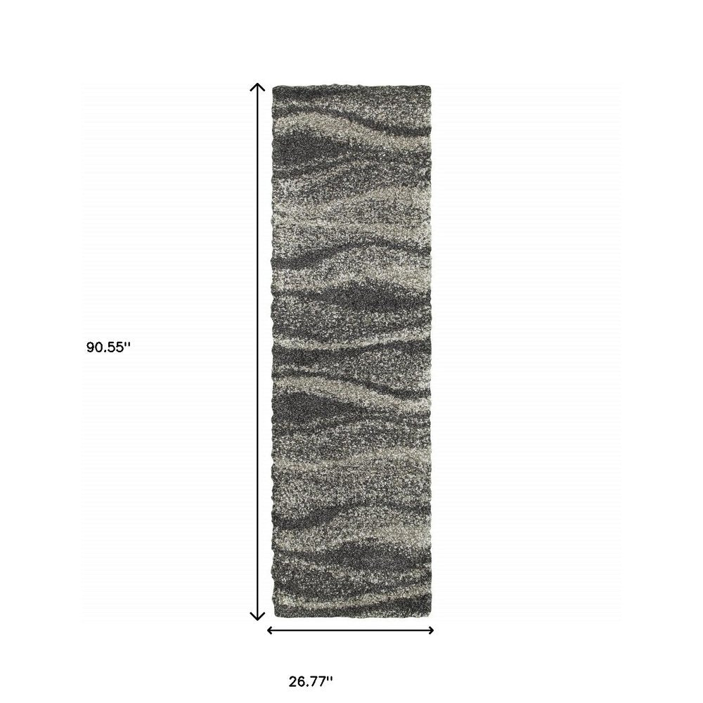 6' X 9' Charcoal Silver And Grey Abstract Shag Power Loom Stain Resistant Area Rug