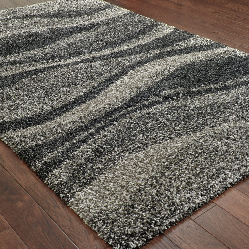 6' X 9' Charcoal Silver And Grey Abstract Shag Power Loom Stain Resistant Area Rug