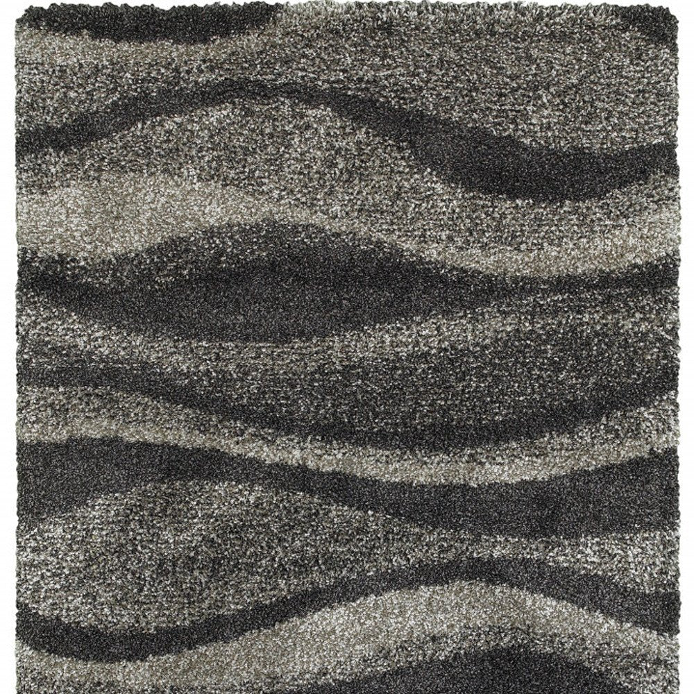 6' X 9' Charcoal Silver And Grey Abstract Shag Power Loom Stain Resistant Area Rug