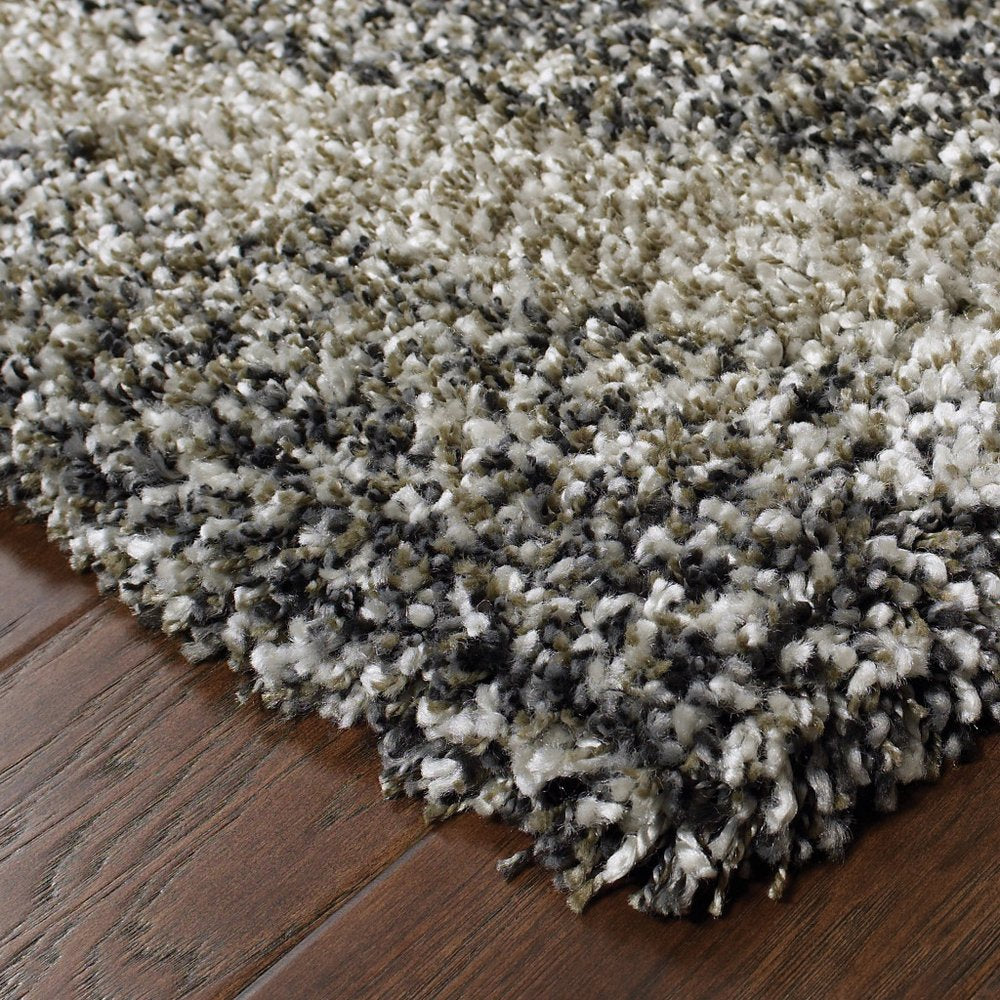6' X 9' Charcoal Silver And Grey Abstract Shag Power Loom Stain Resistant Area Rug