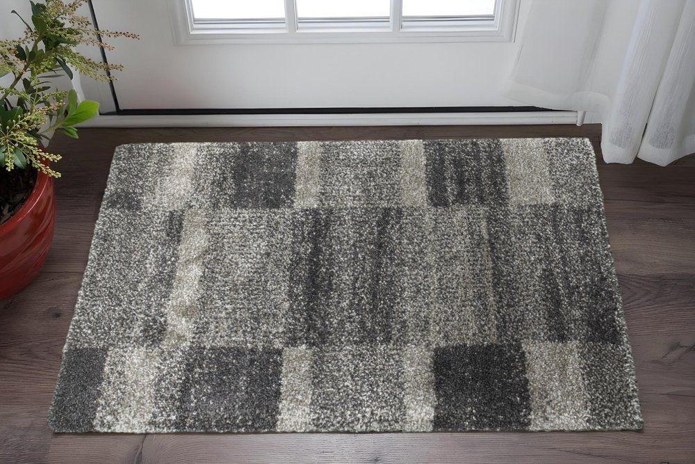 8' X 11' Gray Geometric Shag Power Loom Area Rug