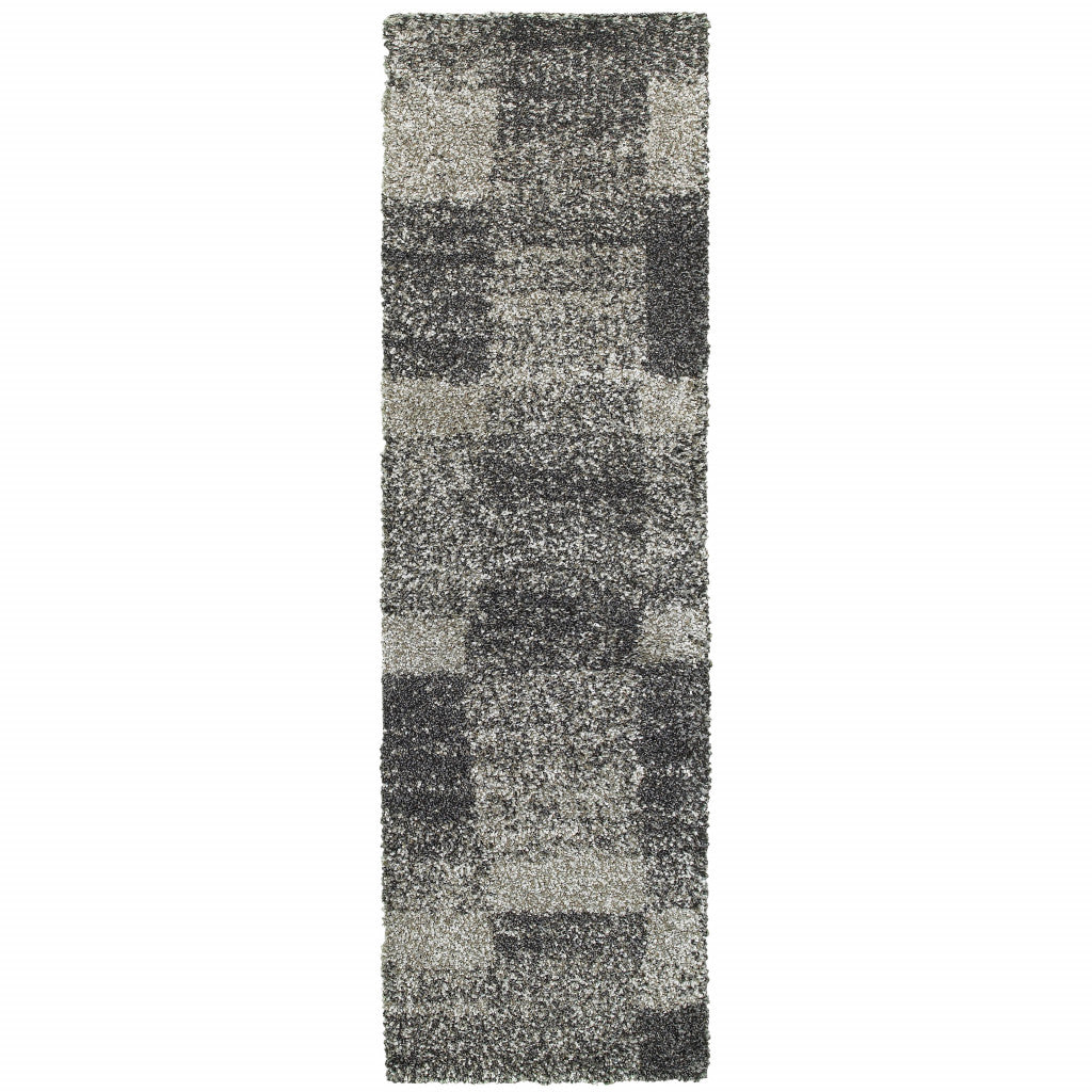 2' X 3' Charcoal Silver And Grey Geometric Shag Power Loom Stain Resistant Area Rug
