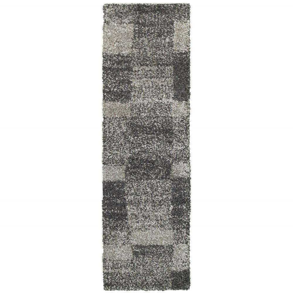 8' X 11' Gray Geometric Shag Power Loom Area Rug