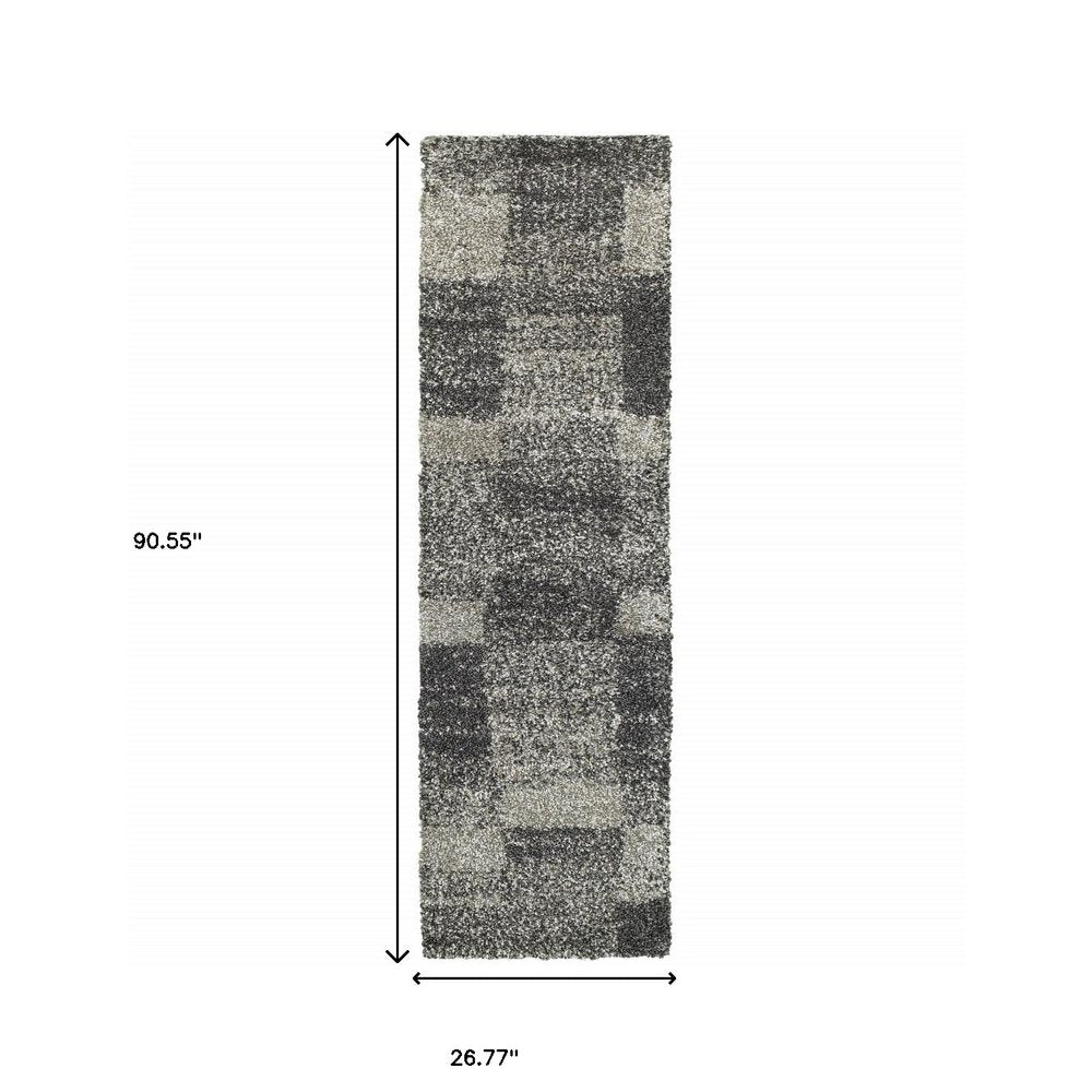 8' X 11' Gray Geometric Shag Power Loom Area Rug