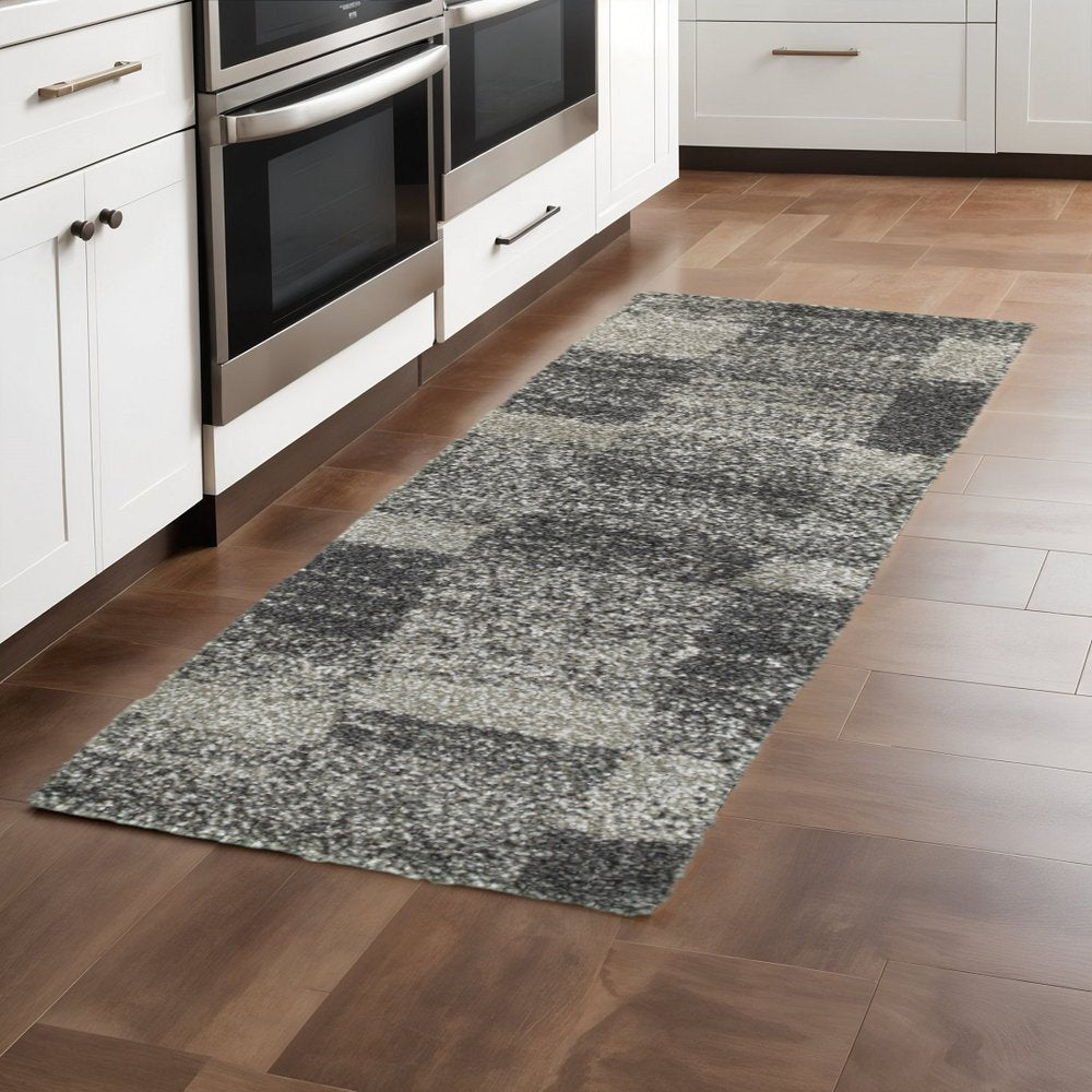 8' X 11' Gray Geometric Shag Power Loom Area Rug