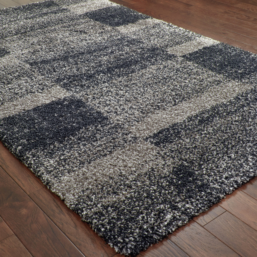 2' X 3' Charcoal Silver And Grey Geometric Shag Power Loom Stain Resistant Area Rug