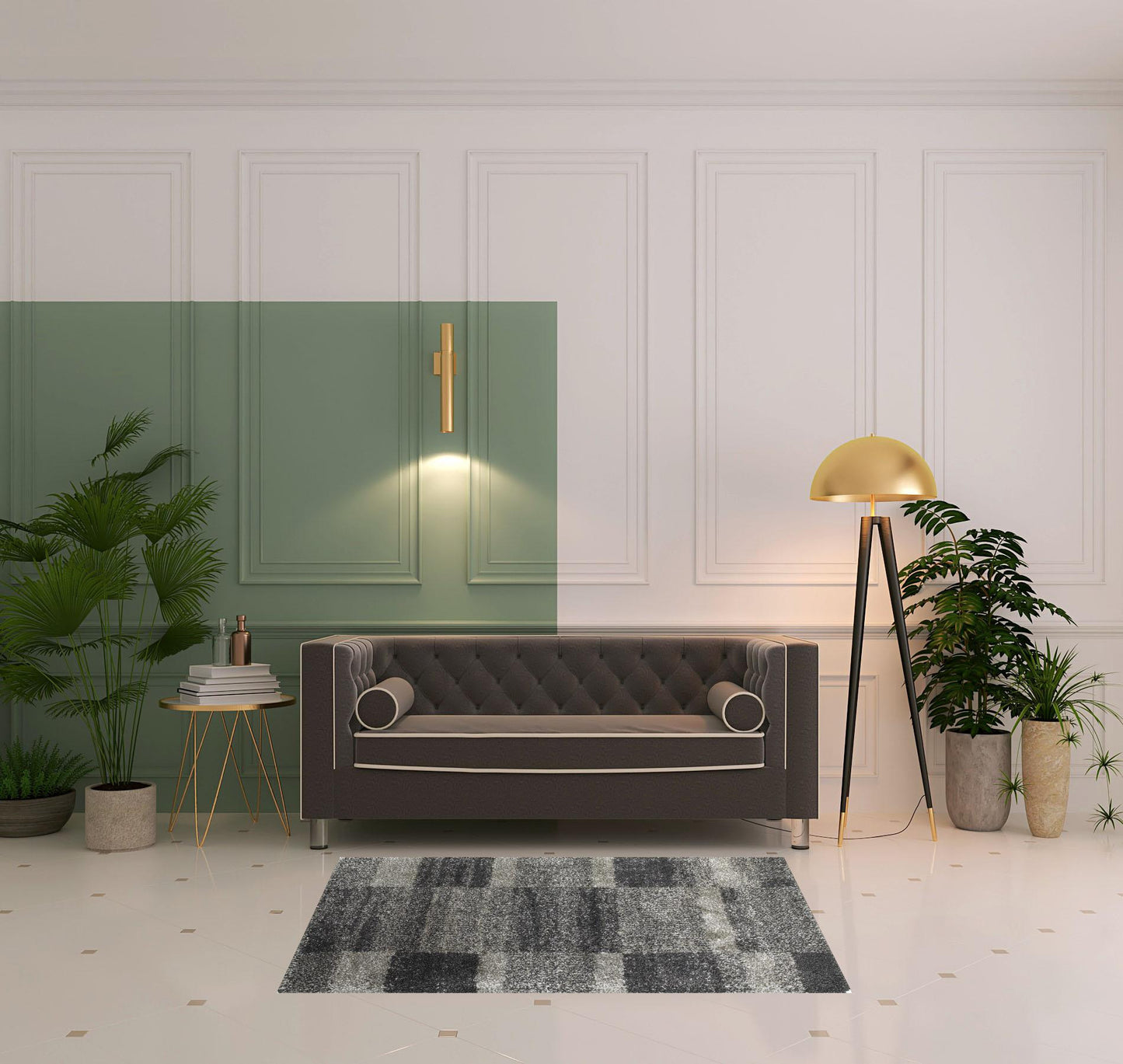 2' X 3' Charcoal Silver And Grey Geometric Shag Power Loom Stain Resistant Area Rug