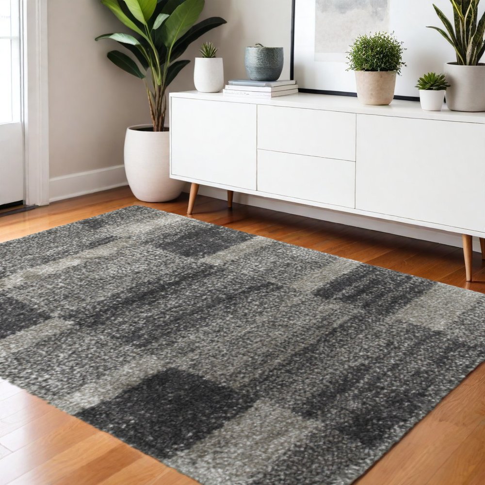 8' X 11' Gray Geometric Shag Power Loom Area Rug
