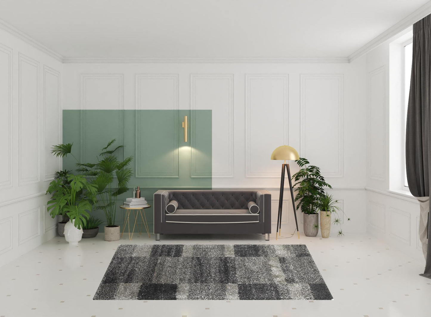 2' X 3' Charcoal Silver And Grey Geometric Shag Power Loom Stain Resistant Area Rug