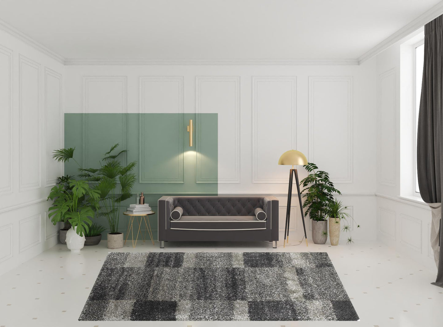 2' X 3' Charcoal Silver And Grey Geometric Shag Power Loom Stain Resistant Area Rug