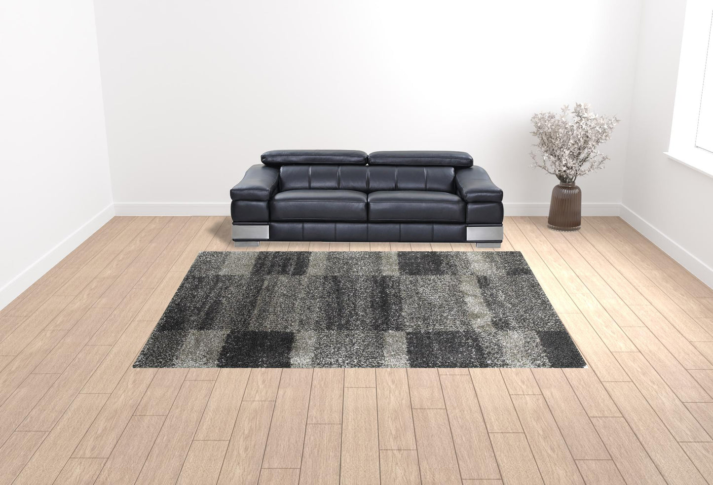 2' X 3' Charcoal Silver And Grey Geometric Shag Power Loom Stain Resistant Area Rug