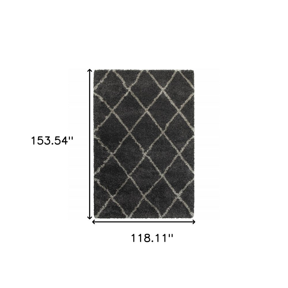 2' X 3' Charcoal And Grey Geometric Shag Power Loom Stain Resistant Area Rug