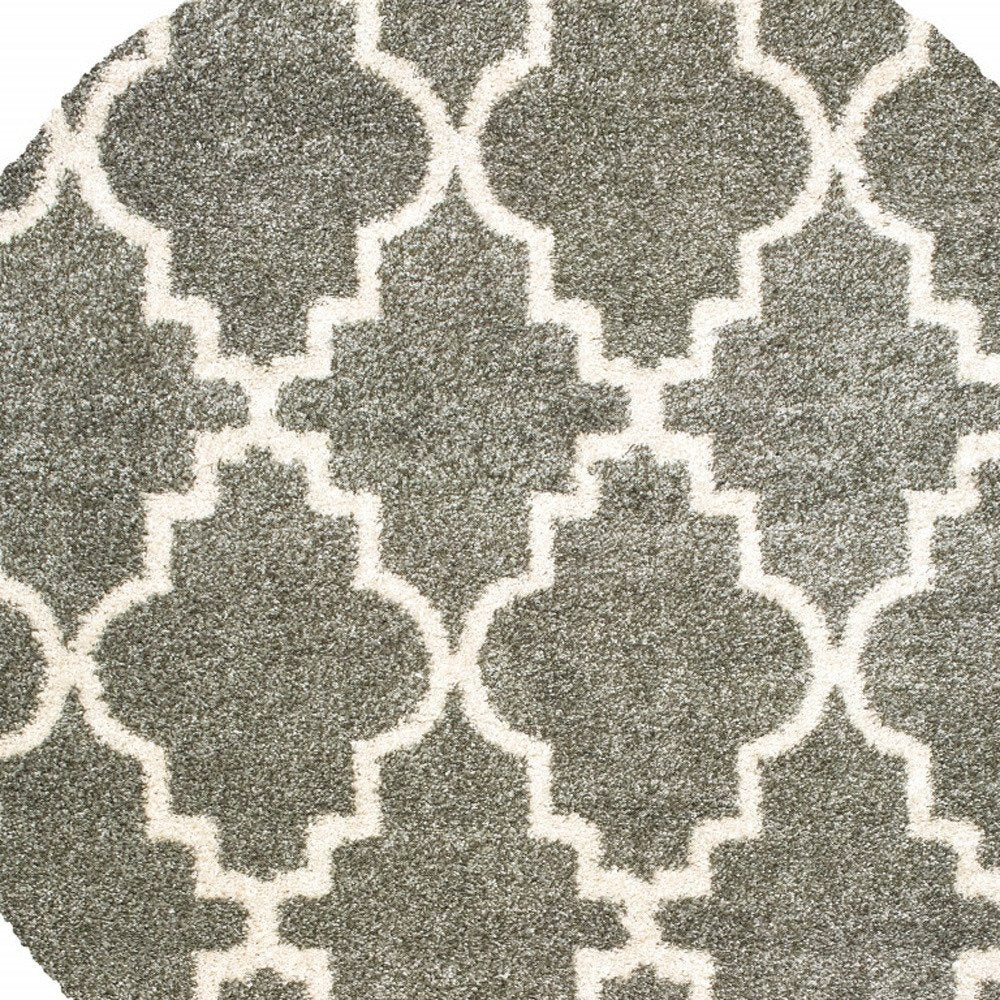 4' X 6' Grey And Ivory Geometric Shag Power Loom Stain Resistant Area Rug