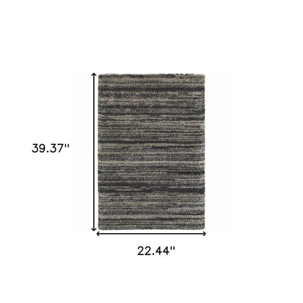 8' X 11' Charcoal Silver And Grey Geometric Shag Power Loom Stain Resistant Area Rug