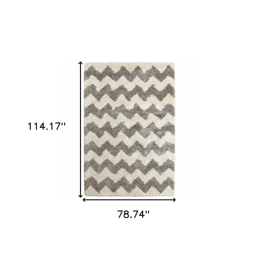 2' X 3' Grey And Ivory Geometric Shag Power Loom Stain Resistant Area Rug