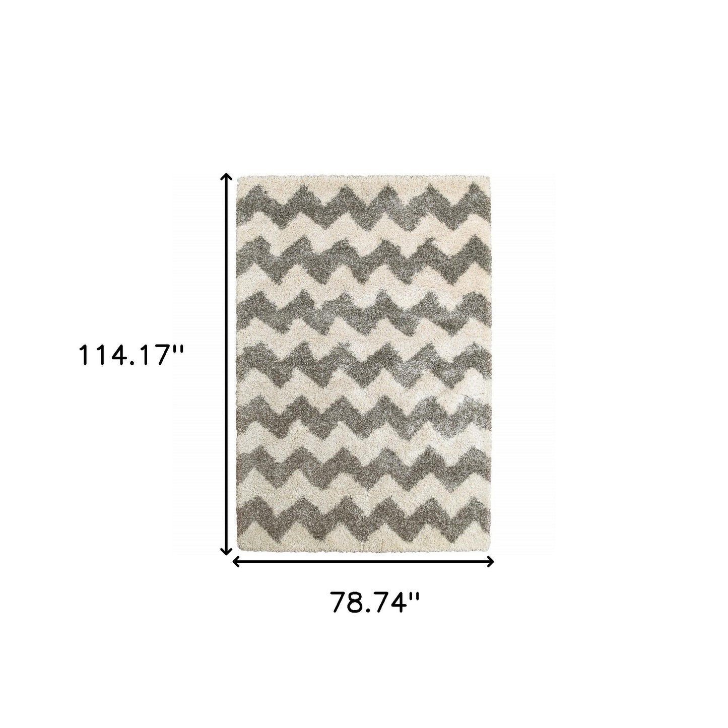 2' X 3' Grey And Ivory Geometric Shag Power Loom Stain Resistant Area Rug