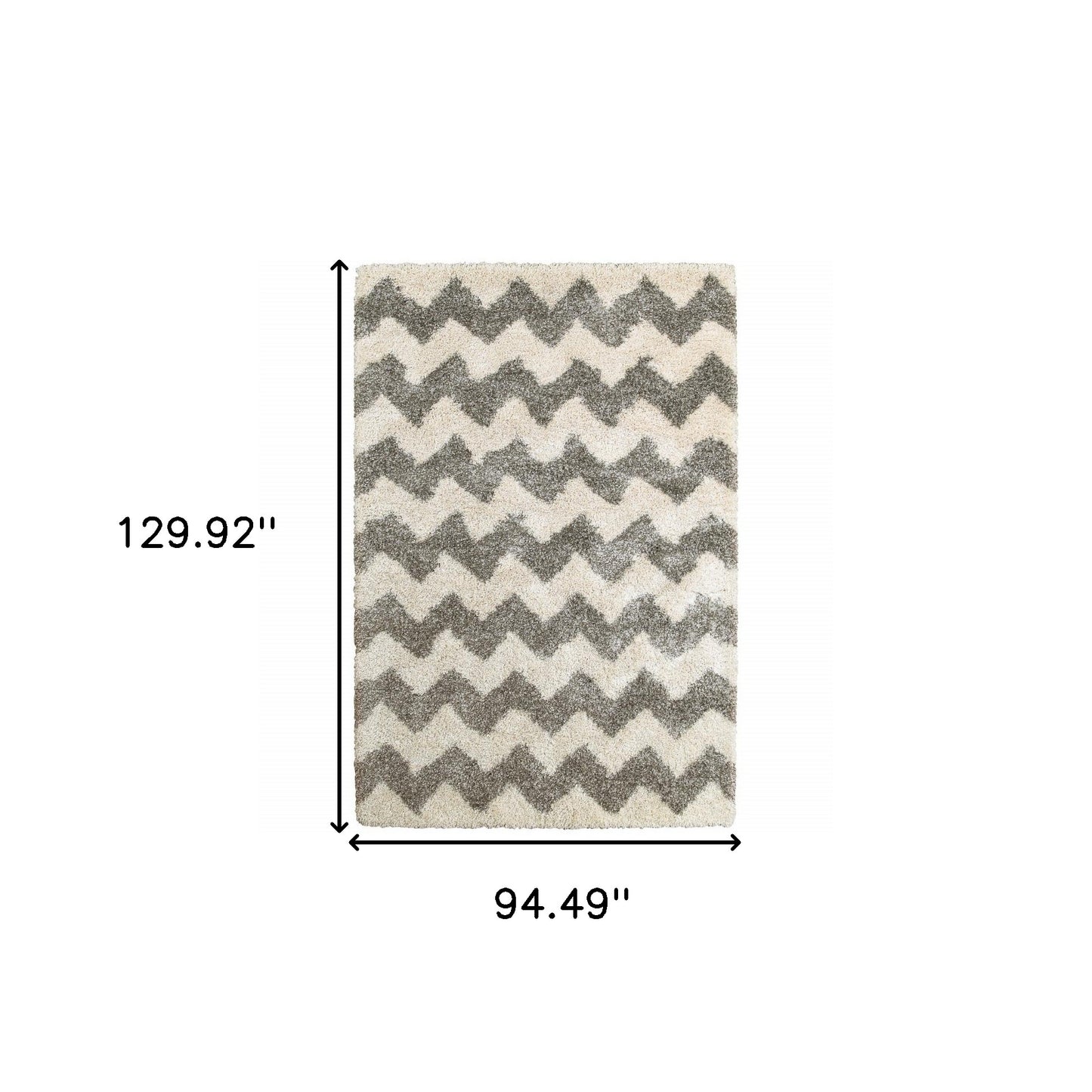 2' X 3' Grey And Ivory Geometric Shag Power Loom Stain Resistant Area Rug
