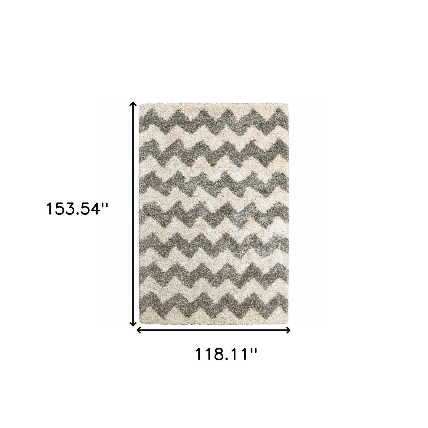 2' X 3' Grey And Ivory Geometric Shag Power Loom Stain Resistant Area Rug