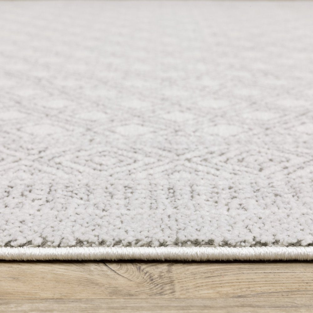 2' X 8' White And Grey Oriental Power Loom Stain Resistant Runner Rug