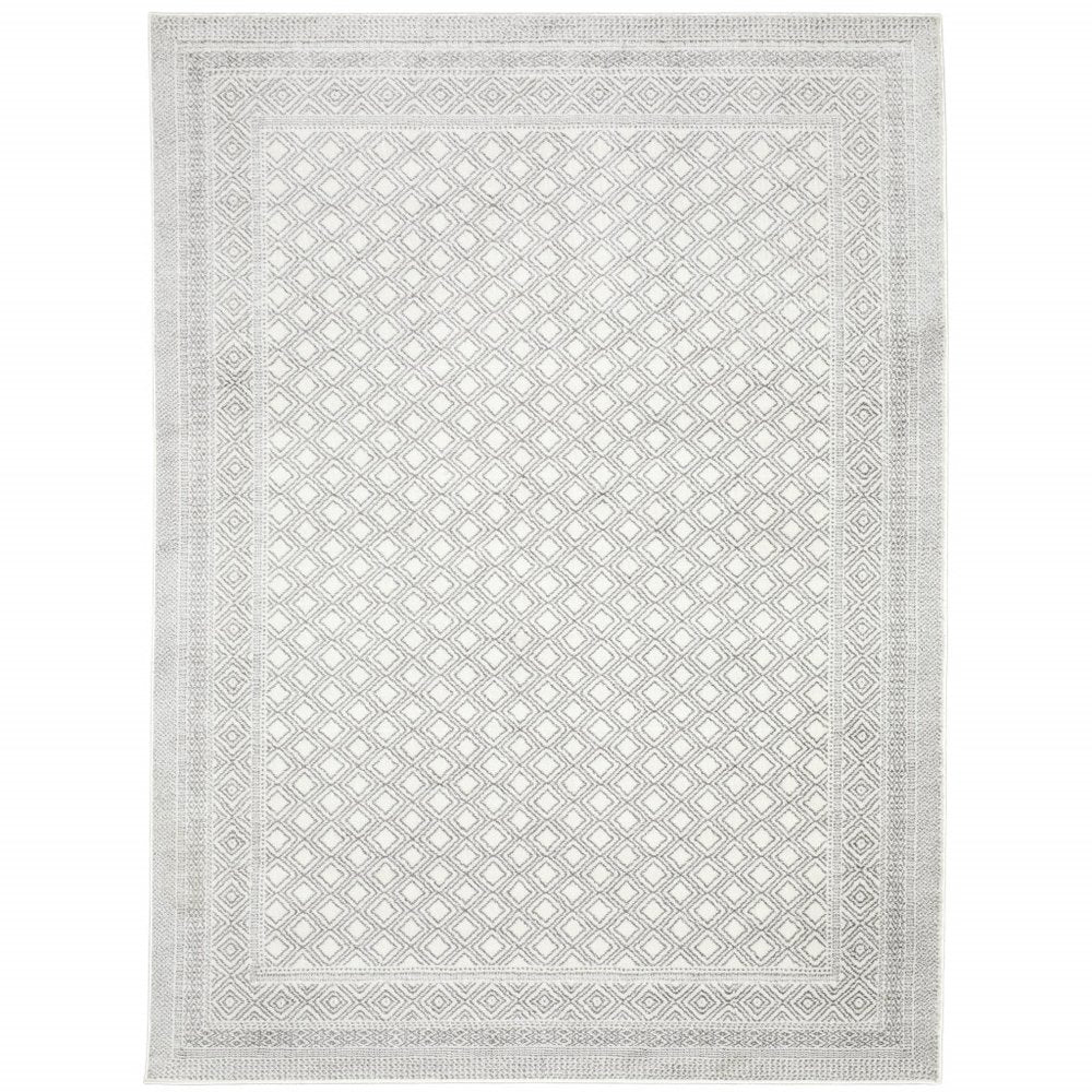 2' X 8' White And Grey Oriental Power Loom Stain Resistant Runner Rug