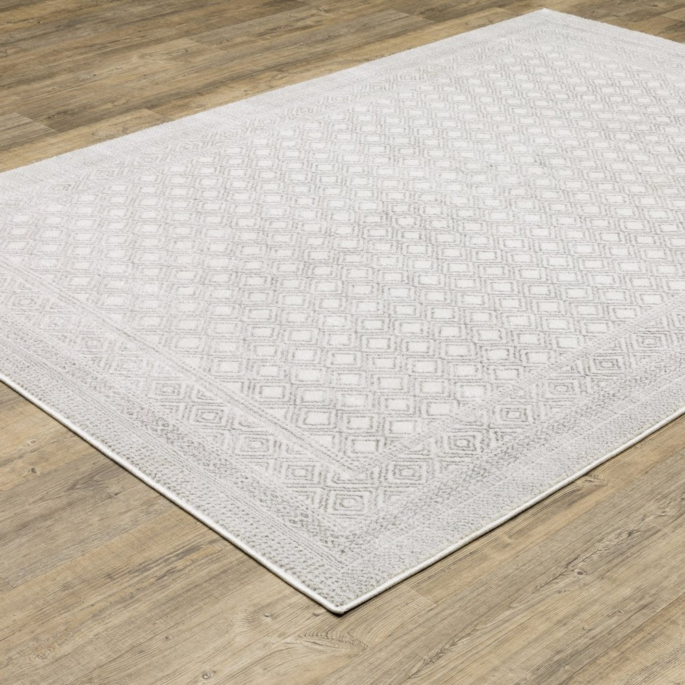 2' X 8' White And Grey Oriental Power Loom Stain Resistant Runner Rug