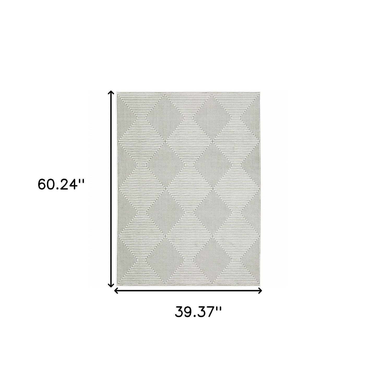 2' X 8' Grey And White Geometric Power Loom Stain Resistant Runner Rug