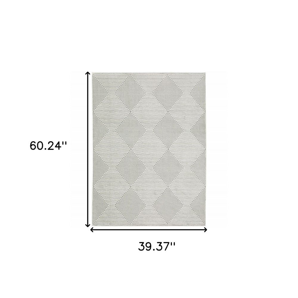 2' X 8' Grey And White Geometric Power Loom Stain Resistant Runner Rug