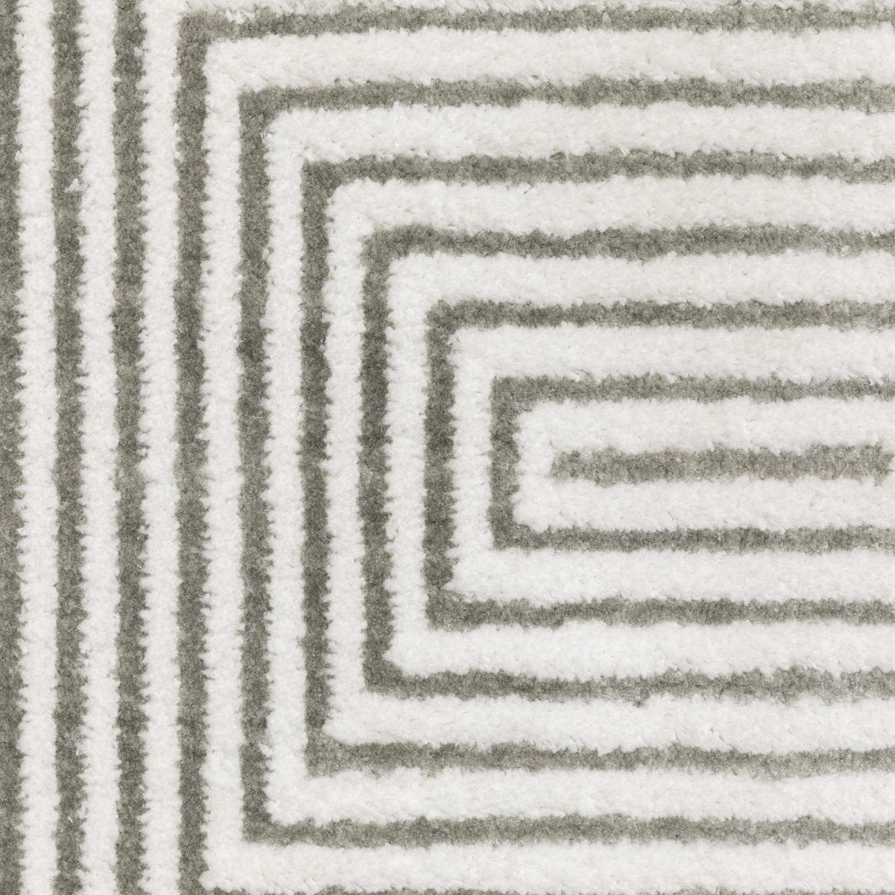 2' X 8' Grey And White Geometric Power Loom Stain Resistant Runner Rug
