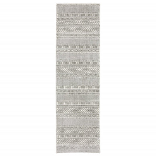10' X 13' White And Gray Geometric Distressed Area Rug