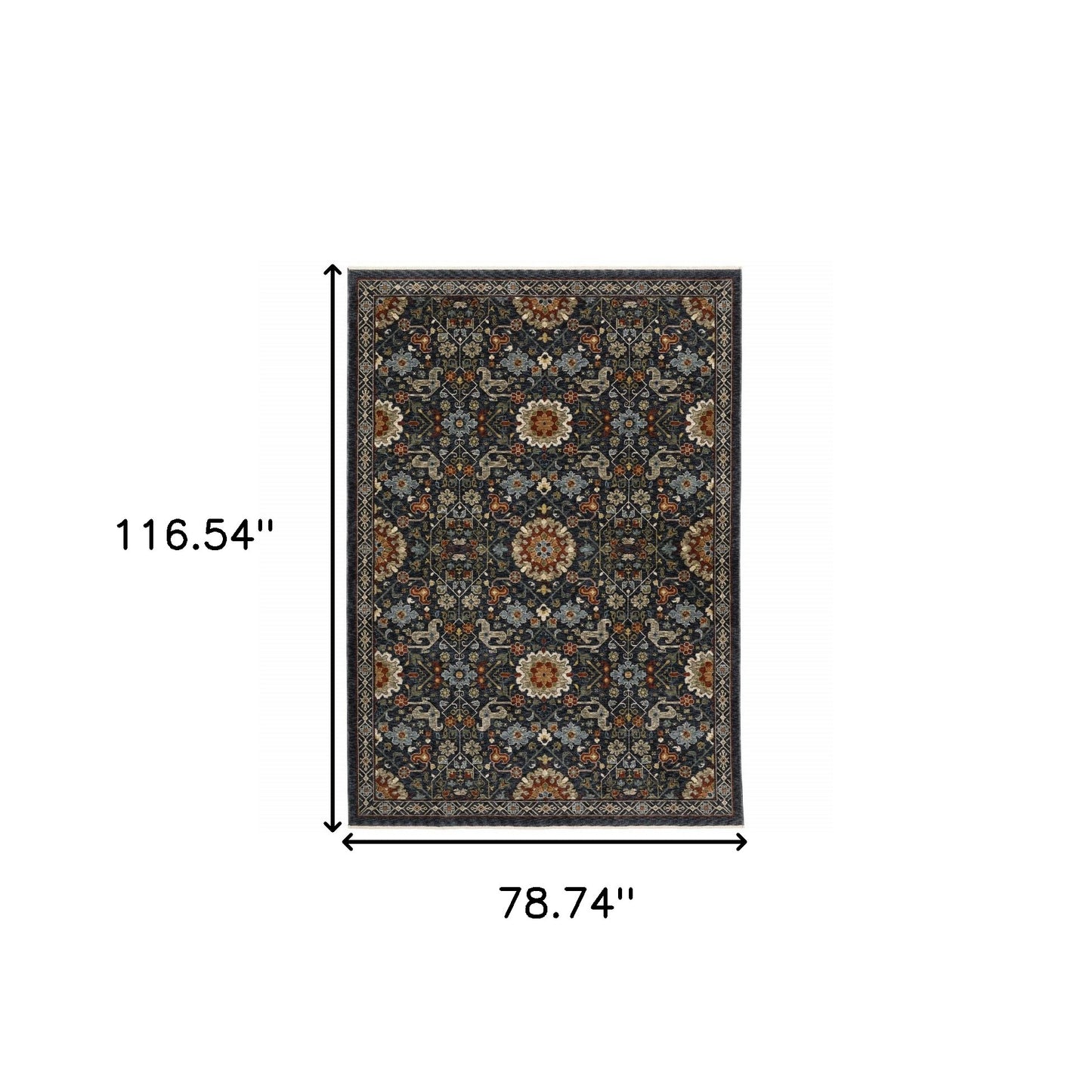 2' X 8' Blue And Ivory Oriental Power Loom Runner Rug With Fringe