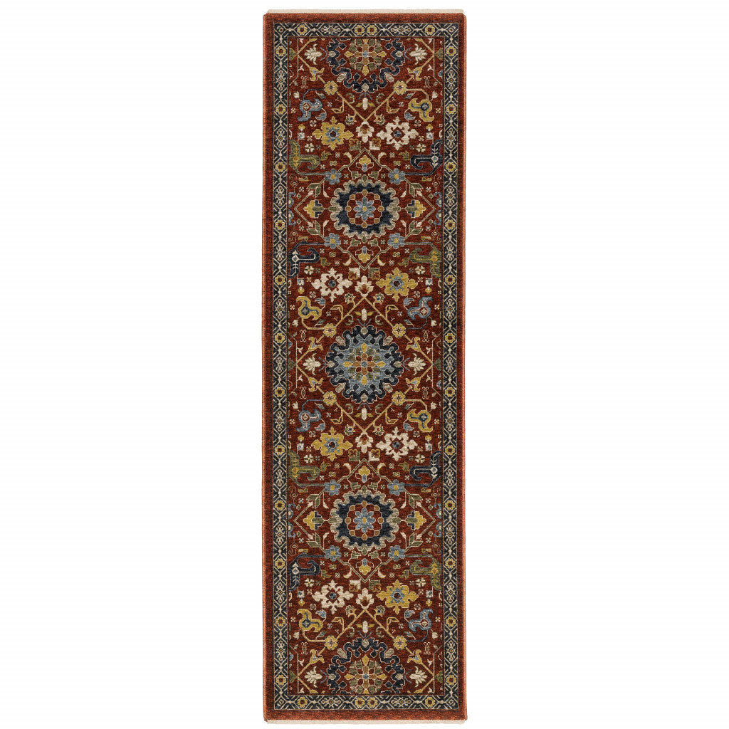 2' X 8' Blue And Ivory Oriental Power Loom Runner Rug With Fringe