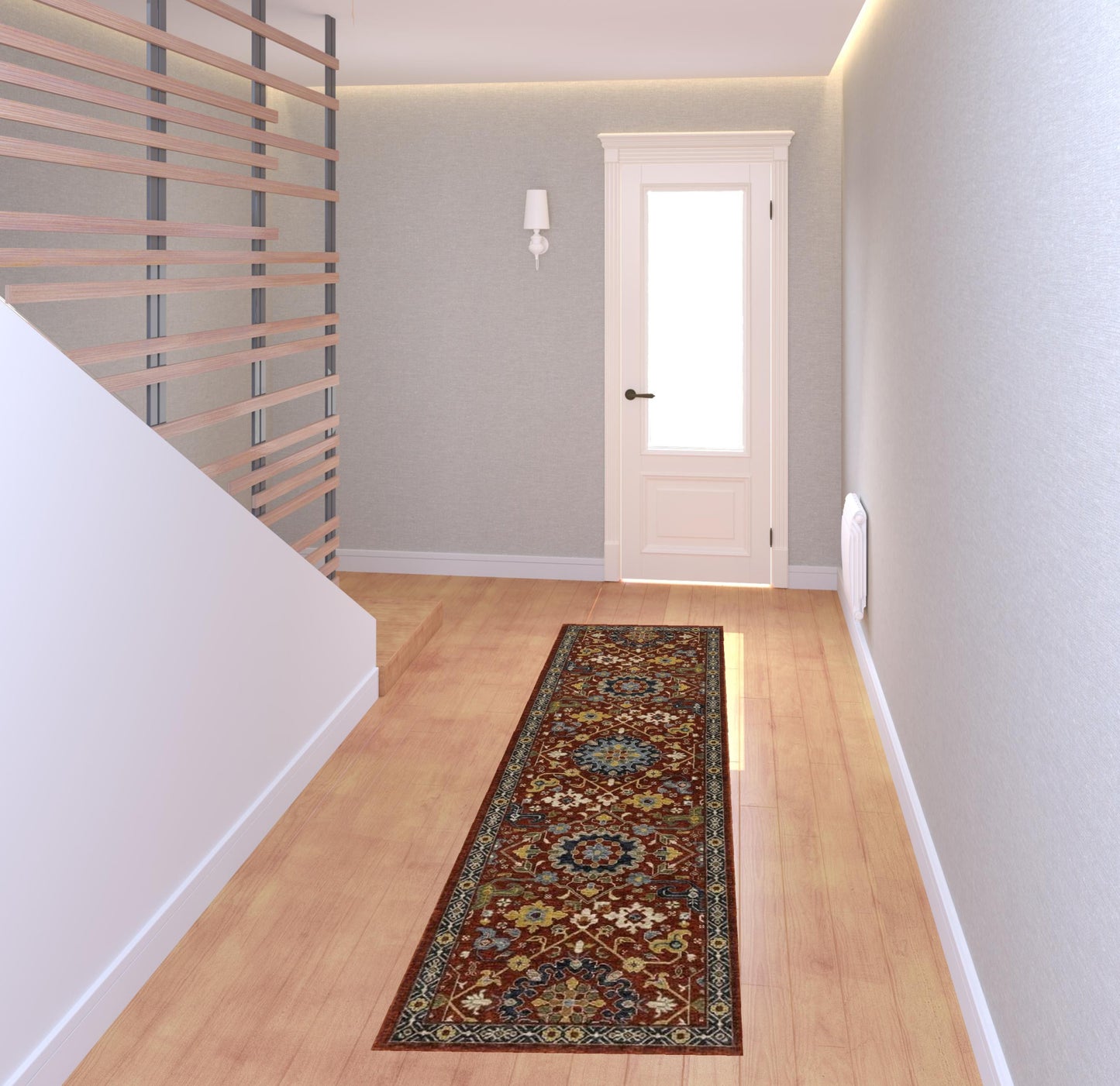 2' X 8' Blue And Ivory Oriental Power Loom Runner Rug With Fringe