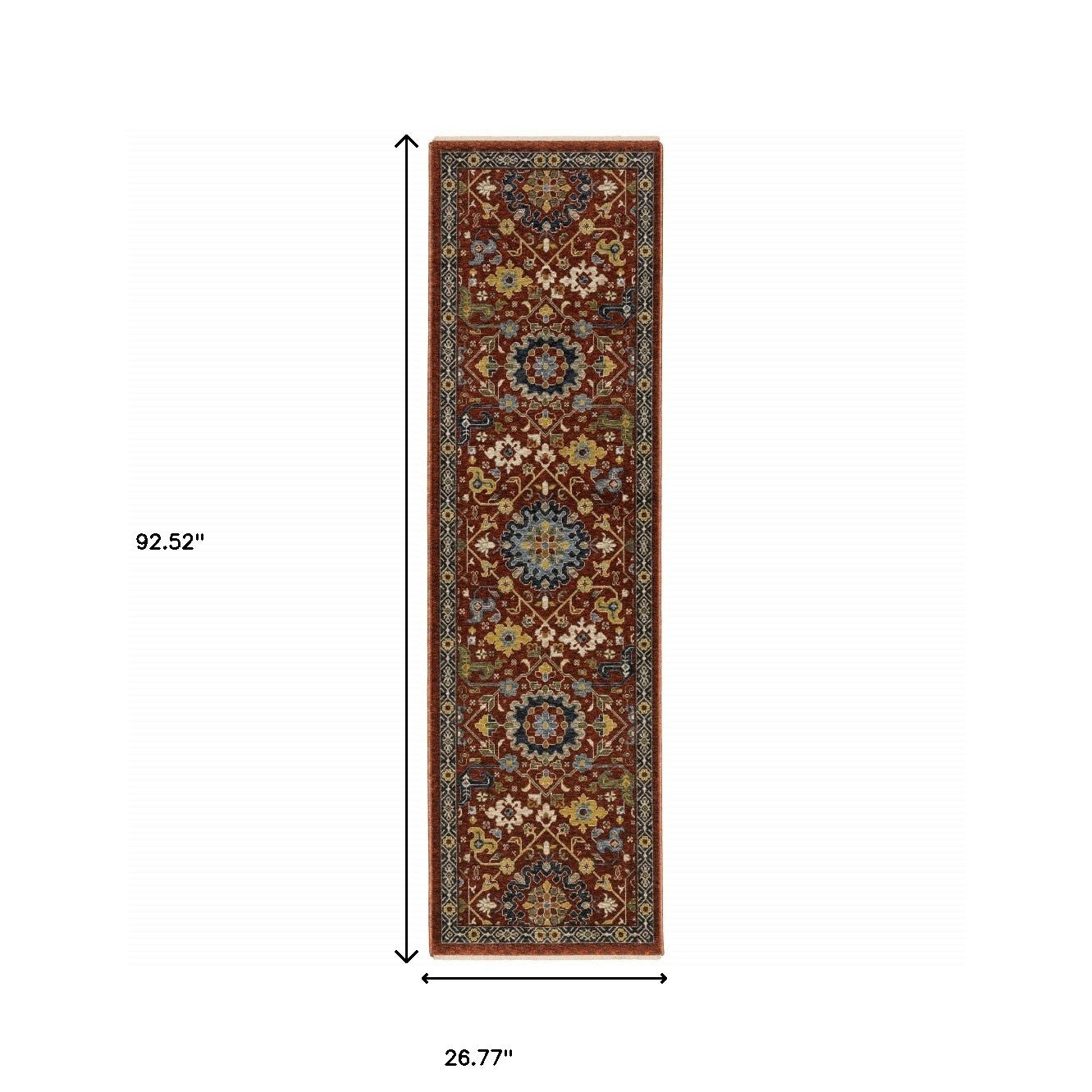 2' X 8' Blue And Ivory Oriental Power Loom Runner Rug With Fringe