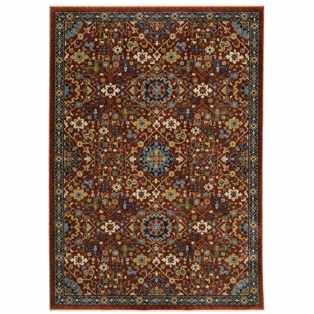 2' X 8' Blue And Ivory Oriental Power Loom Runner Rug With Fringe