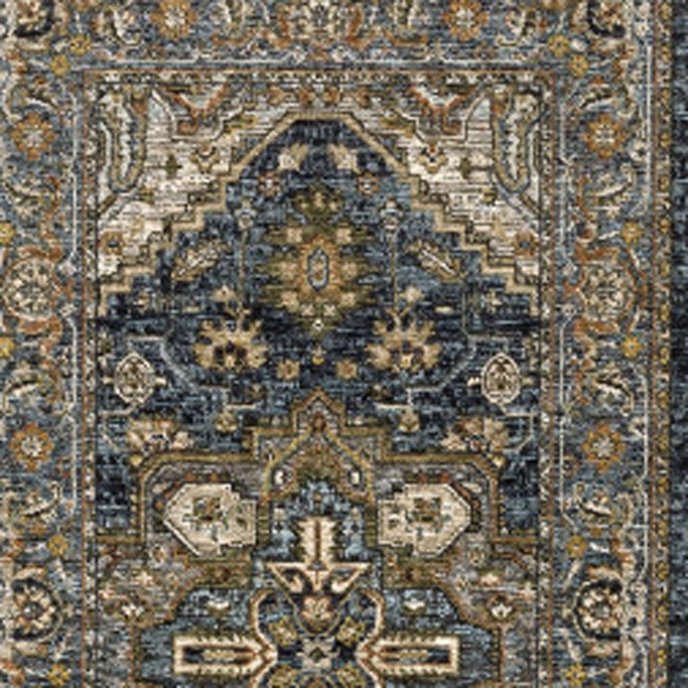 8' Blue and Green Oriental Power Loom Runner Rug