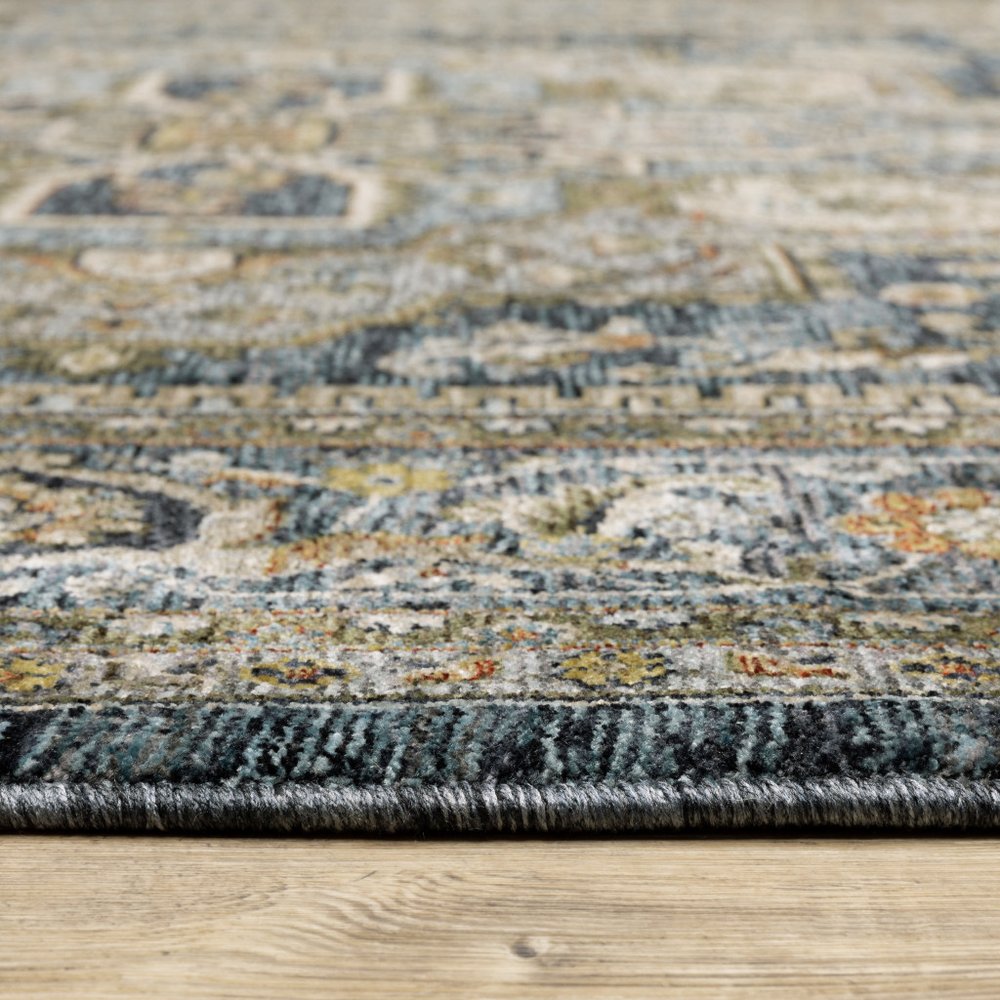 8' Blue and Green Oriental Power Loom Runner Rug