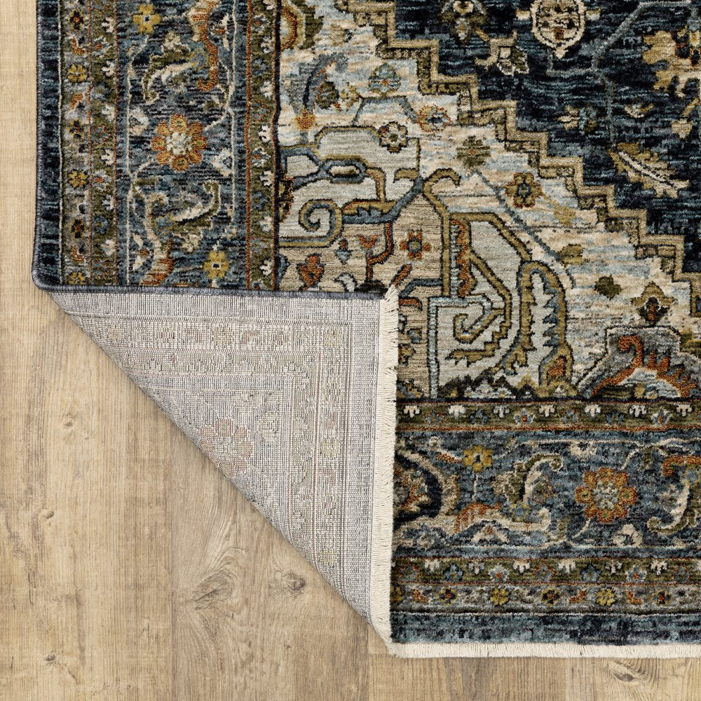 8' Blue and Green Oriental Power Loom Runner Rug