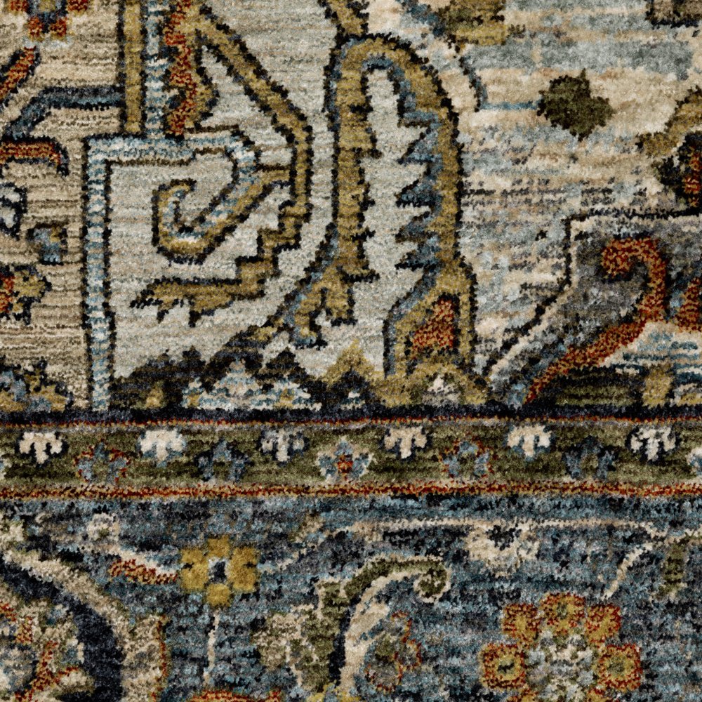 8' Blue and Green Oriental Power Loom Runner Rug