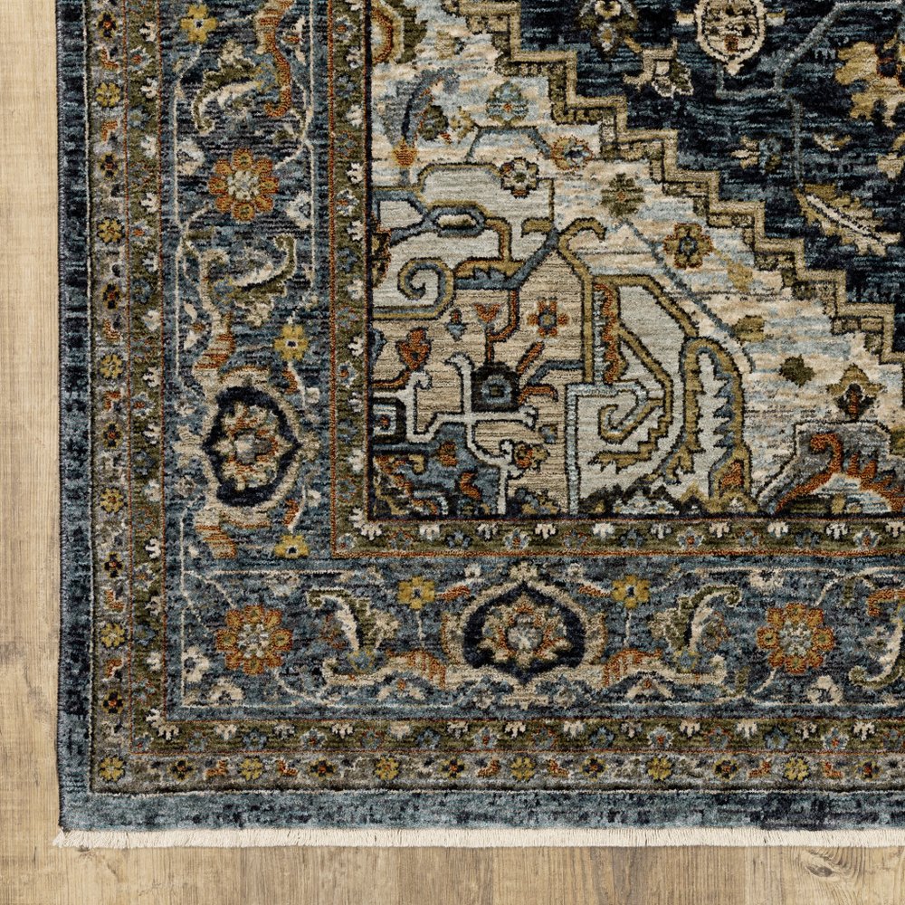 8' Blue and Green Oriental Power Loom Runner Rug