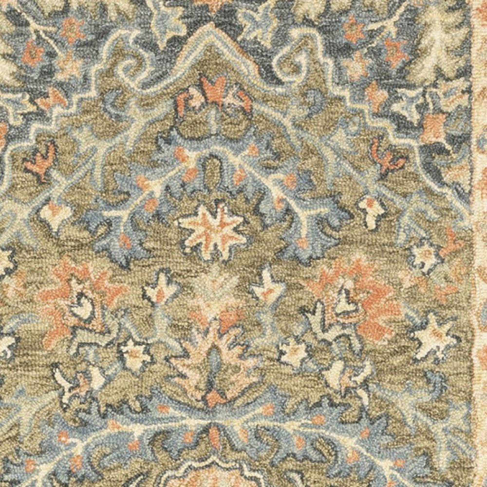 8' Blue and Orange Oriental Hand Tufted Runner Rug
