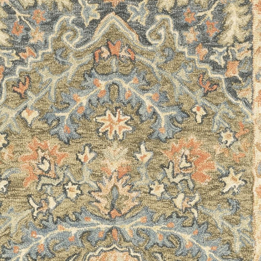 8' Blue and Orange Oriental Hand Tufted Runner Rug