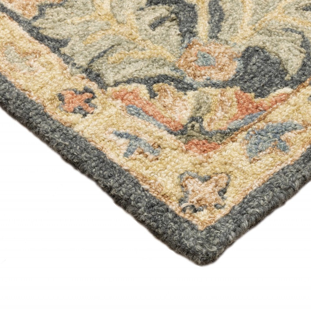 8' Blue and Orange Oriental Hand Tufted Runner Rug