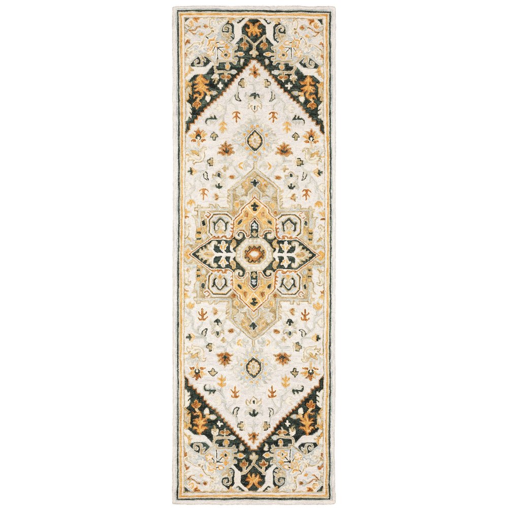 5' X 8' Navy Rust Blue Ivory And Gold Oriental Tufted Handmade Stain Resistant Area Rug