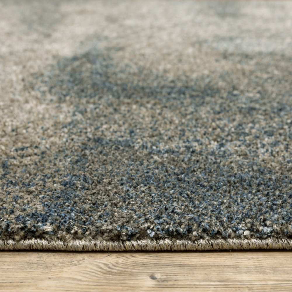 8' Beige And Blue Abstract Distressed Runner Rug