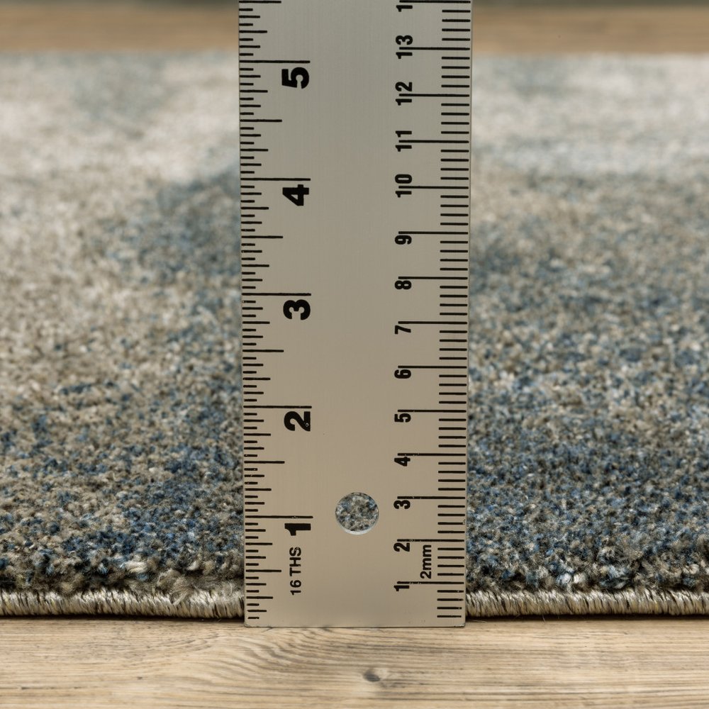 8' Beige And Blue Abstract Distressed Runner Rug