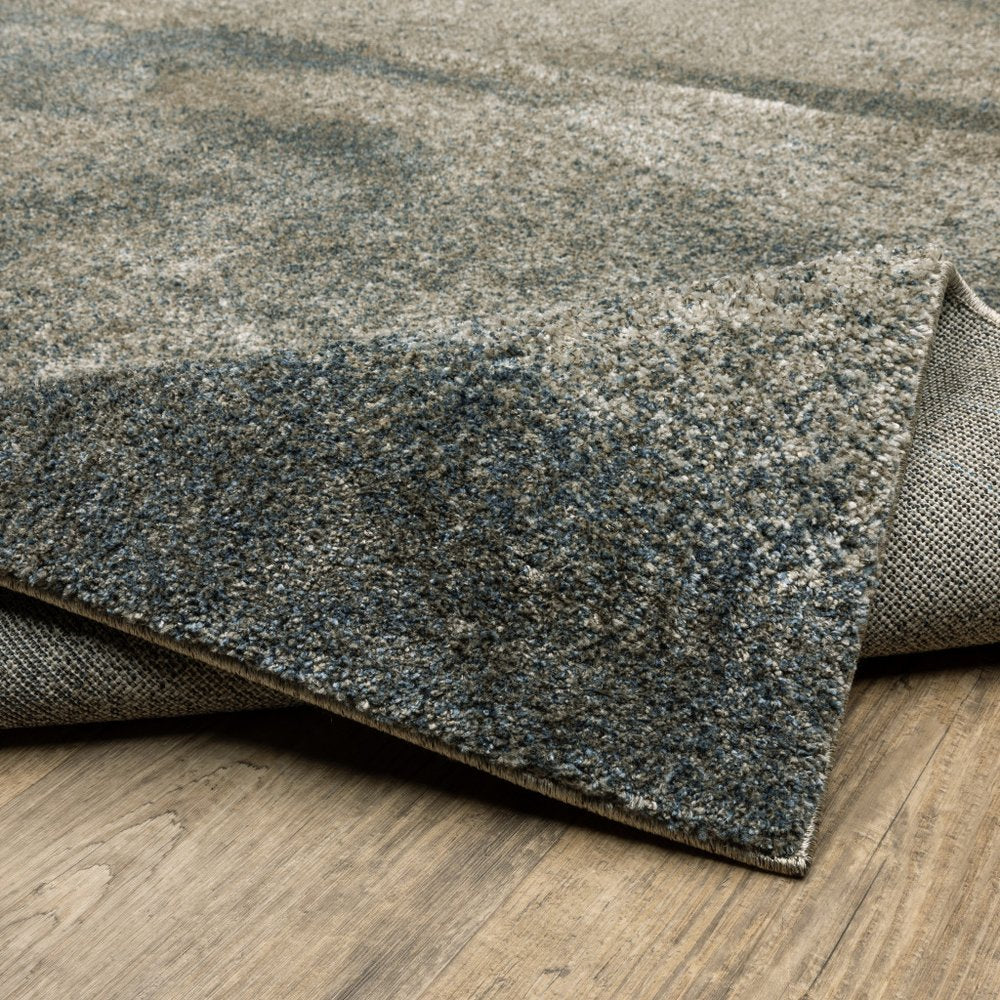 8' Beige And Blue Abstract Distressed Runner Rug