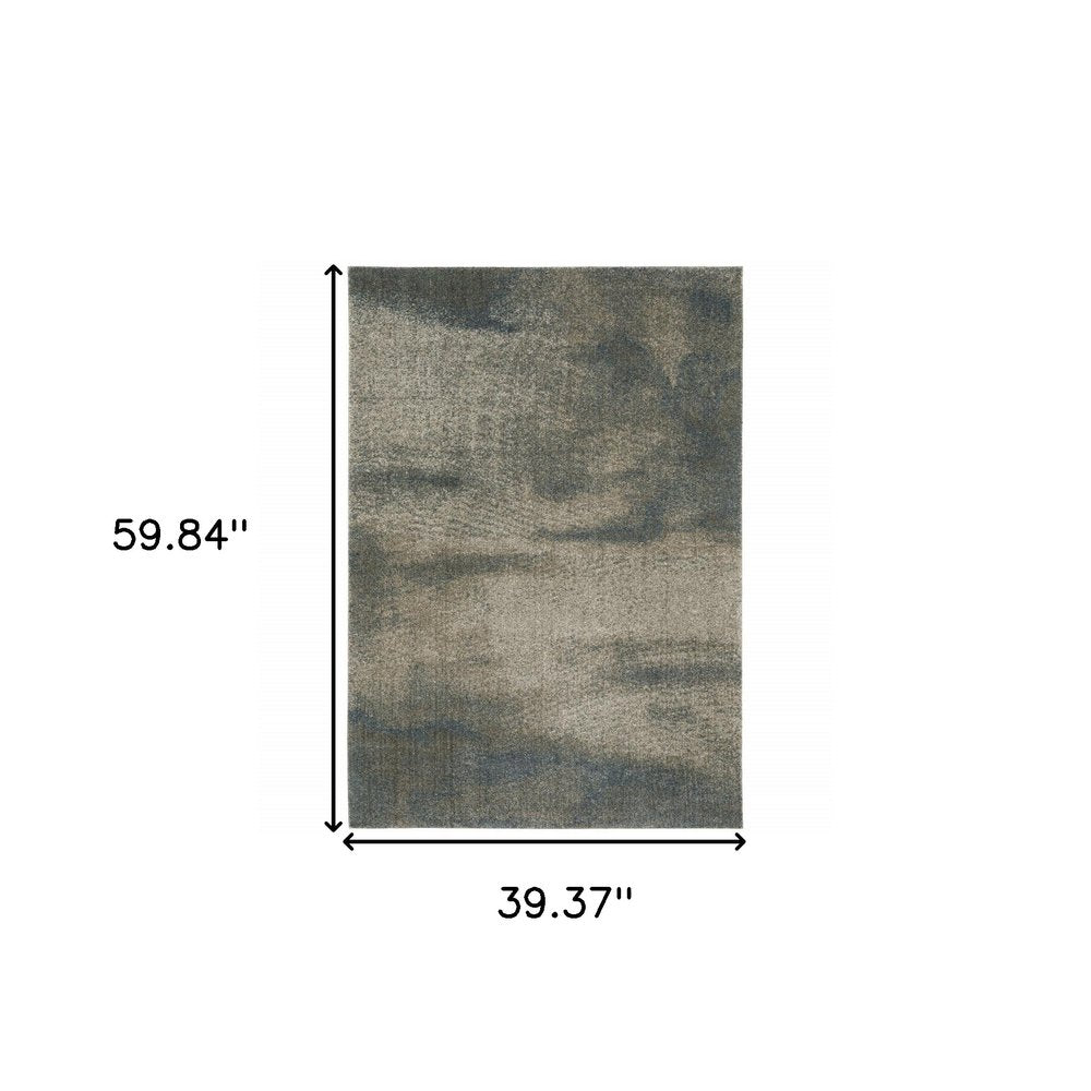 8' Beige And Blue Abstract Distressed Runner Rug